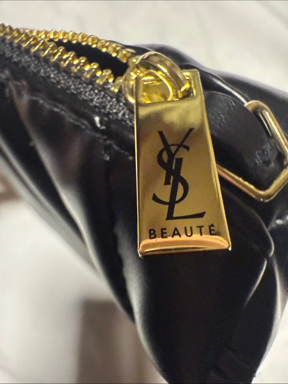 YSL Beauté Black Patent Cosmetic Pouch with Gold Hardware